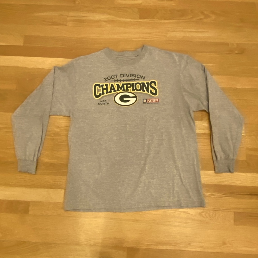 Reebok Mens Green Bay Packers 2007 Division Champions Gray Tee Shirt / XL